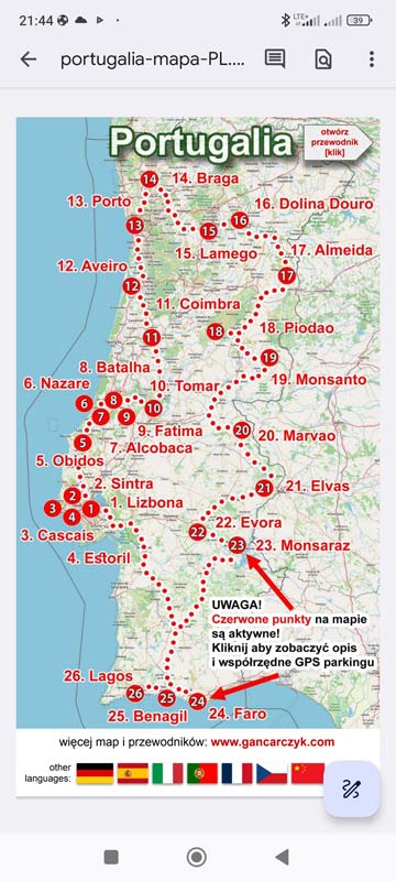 Carte Portugal  Roteiro de viagem portugal, Mapa de portugal